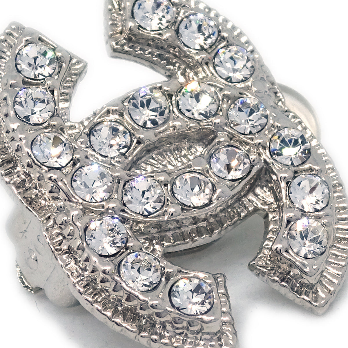 Chanel CC Rhinestone Earrings Clip-On Silver A13V