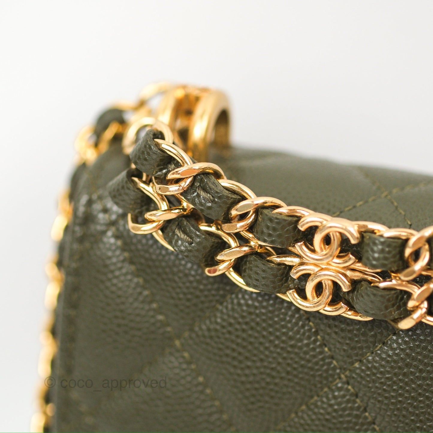 Chanel Coco First Mini Clutch On Chain Dark Olive Green Caviar Gold Hardware 22K