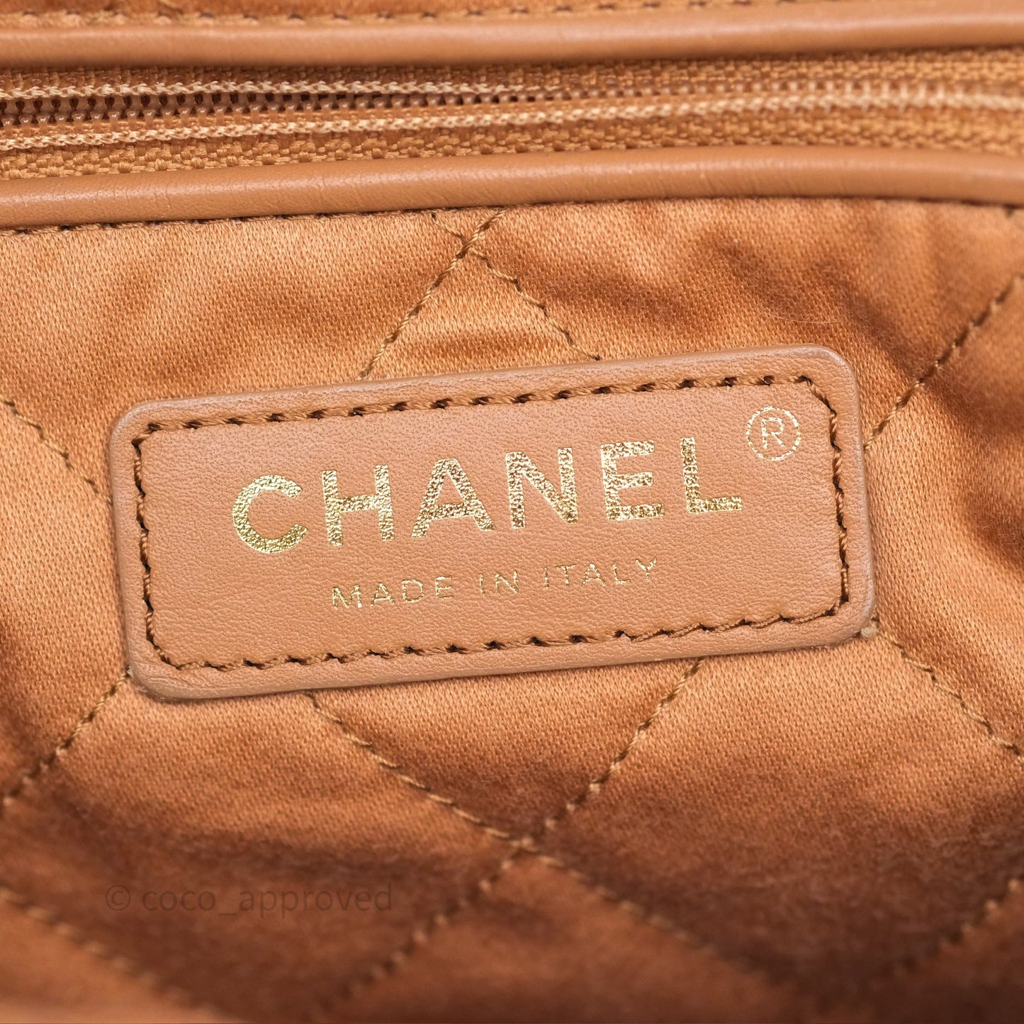 Chanel 22 Small Caramel Beige Shiny Calfskin Aged Gold Hardware
