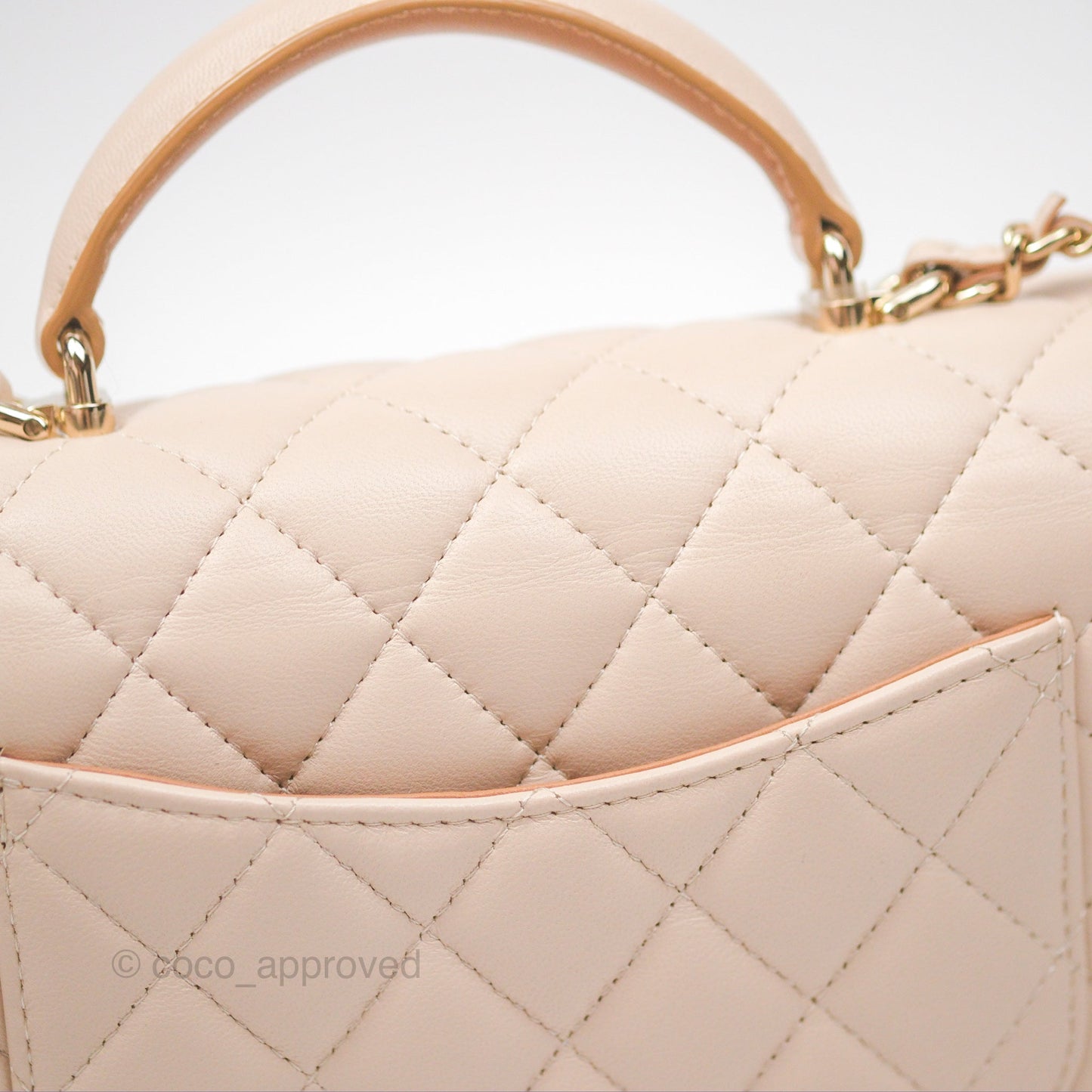 Chanel Top Handle Mini Rectangular Flap Bag Ecru/Beige Lambskin Gold Hardware 23P
