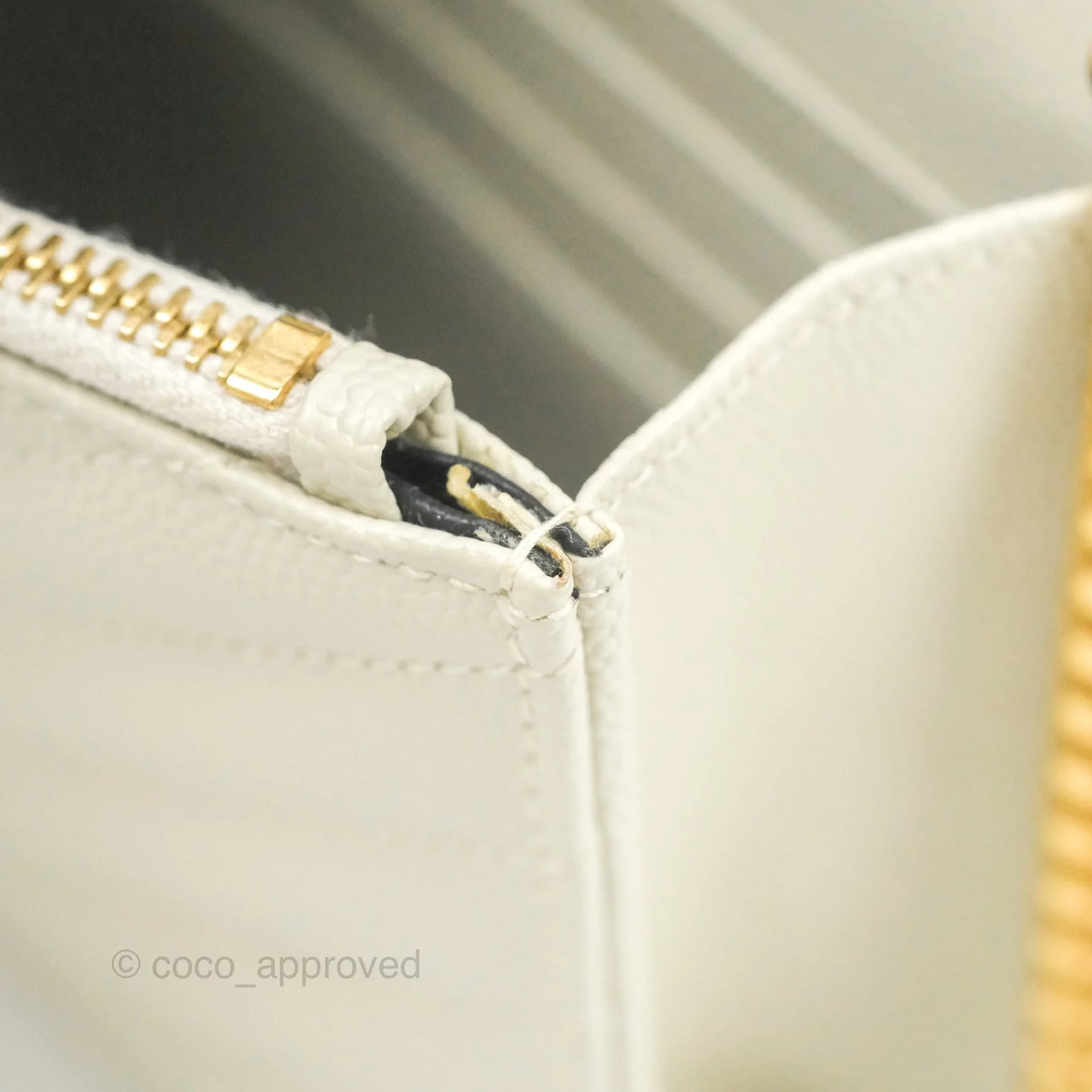 Saint Laurent Envelope Wallet On Chain Grained Leather Crema Soft Gold Hardware