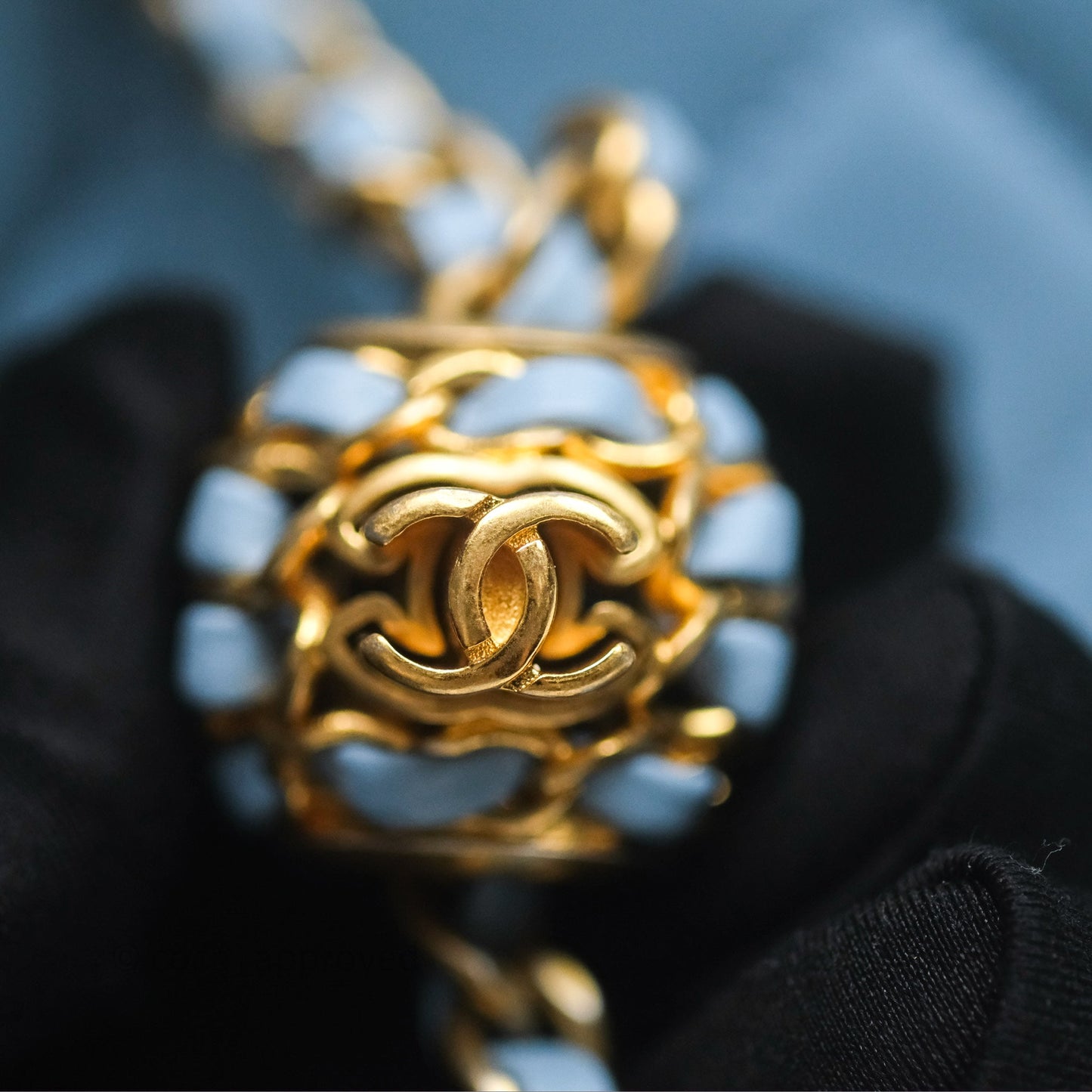 Chanel Mini Rectangular Pearl Crush Quilted Blue Lambskin Aged Gold Hardware