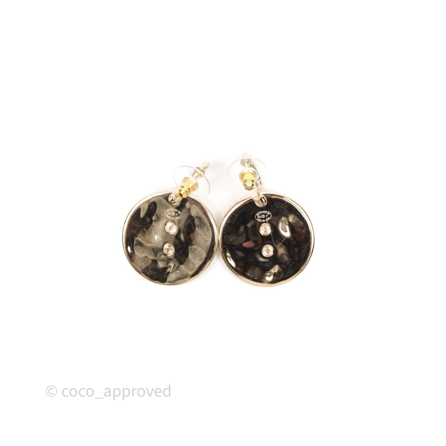 Chanel Crystals CC Round Drop Earrings Gold Tone 23P