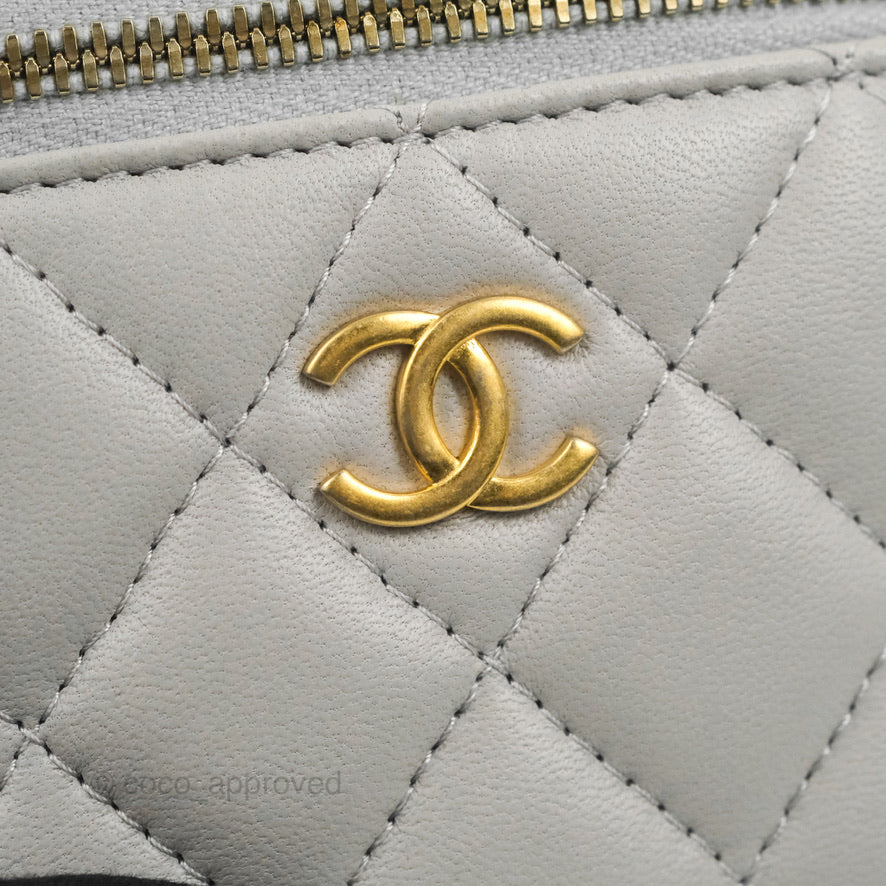 Chanel Mini Top Handle Vanity With Chain Grey Lambskin Aged Gold Hardware