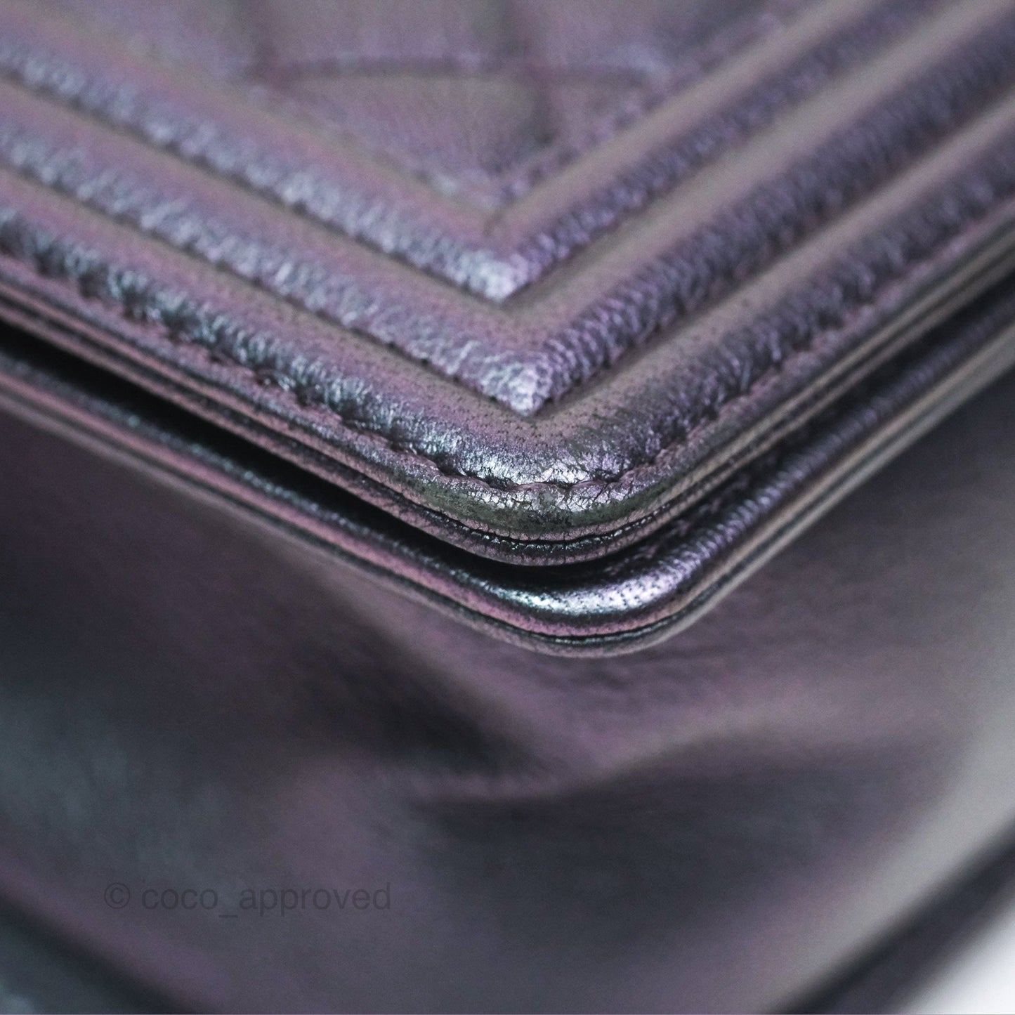 Chanel Medium Boy Quilted Iridescent Purple Goatskin Rainbow Hardware