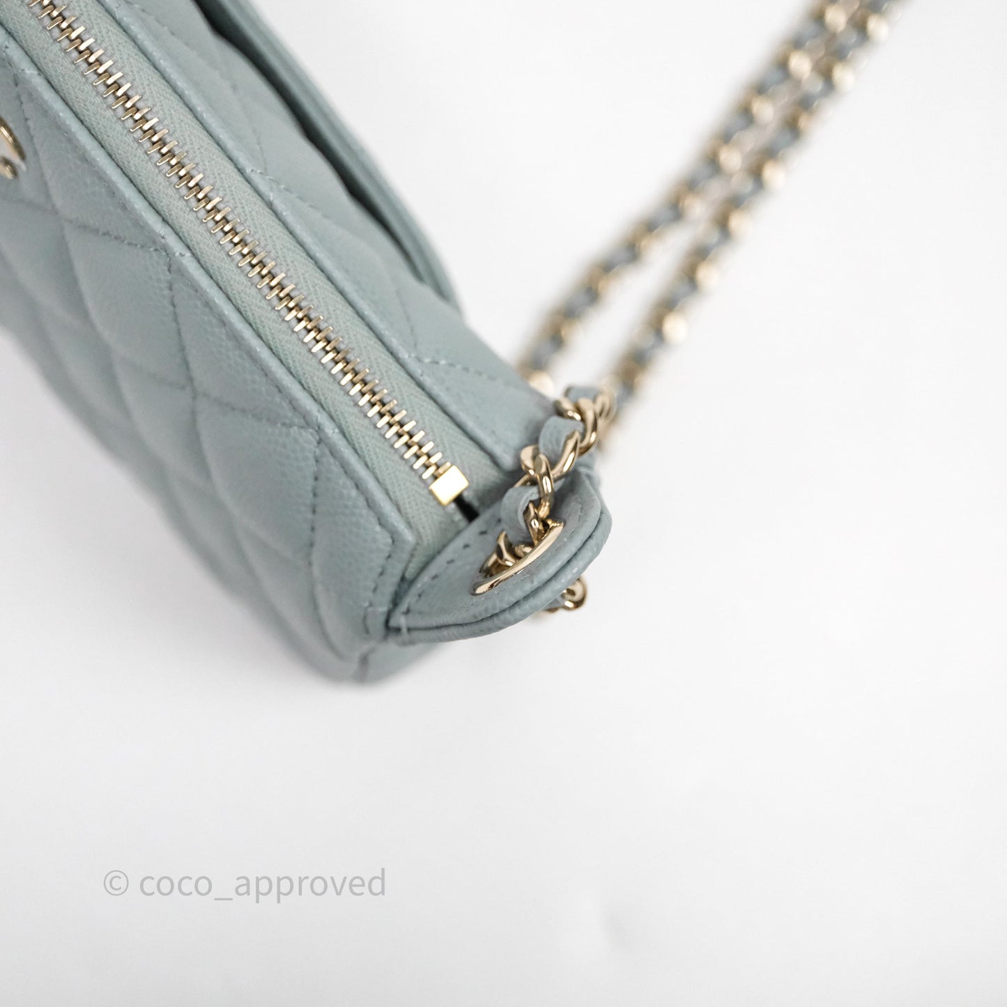 Chanel Clutch on Chain Tiffany Green Caviar Gold Hardware