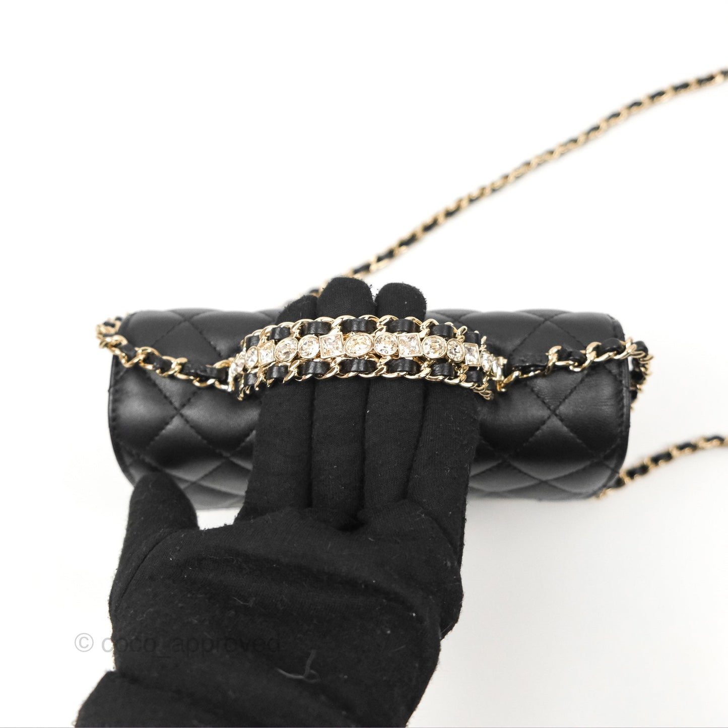 Chanel Mini Rectangle Flap with Crystals Top Handle Black Lambskin 23A