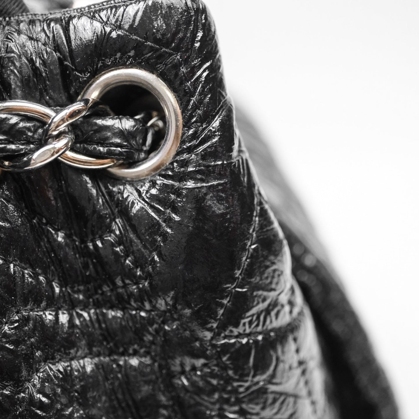 Chanel Black Vinyl Graphic Edge Flap Bag Silver Hardware⁣⁣
