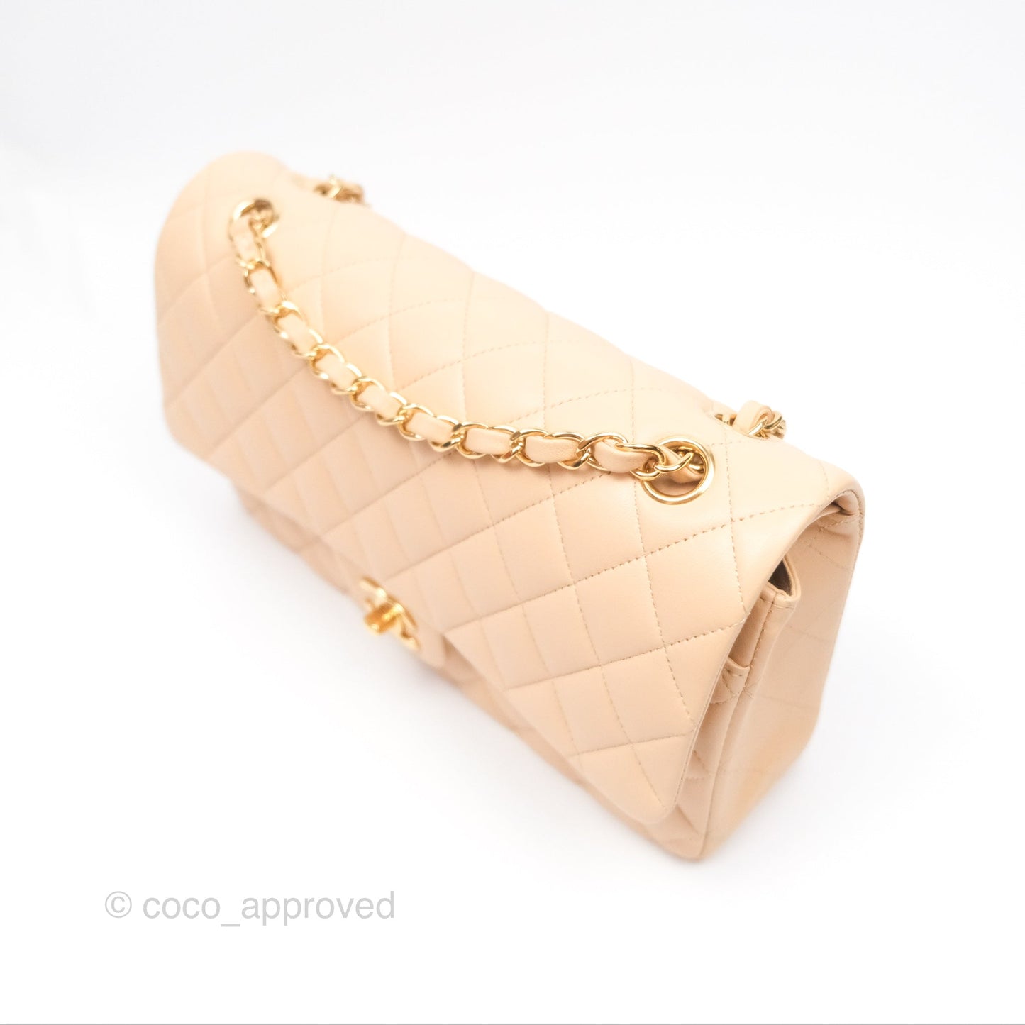 Chanel Classic M/L Medium Flap Quilted Beige Lambskin Gold Hardware