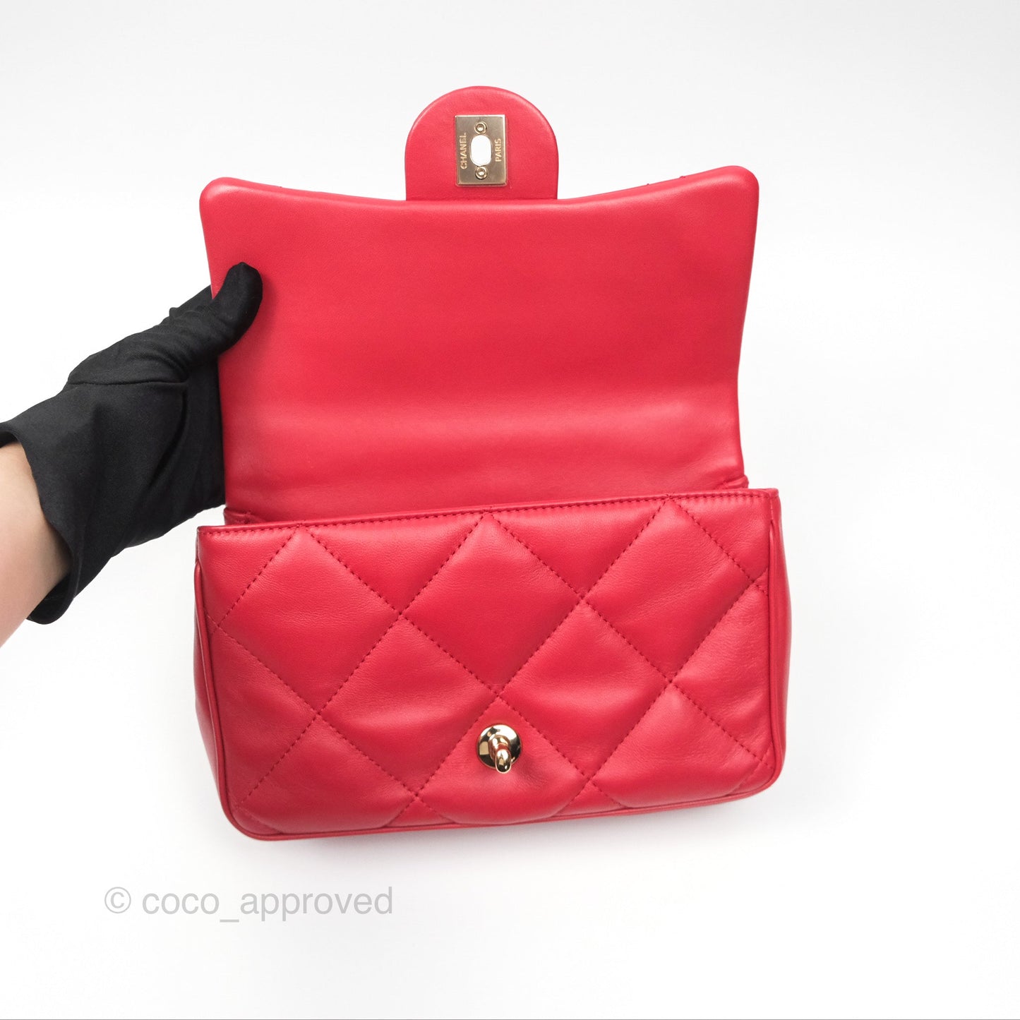 Chanel Easy Carry Flap Bag With Handle Red Lambskin Gold Hardware