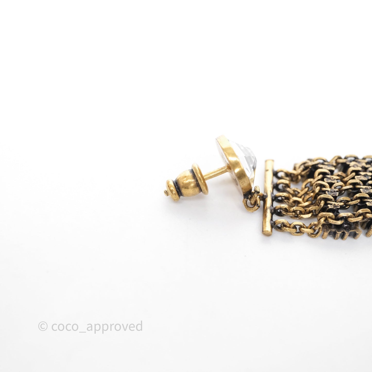 Christian Dior Crystal J'Adior Dangle Chain Earrings Gold Tone
