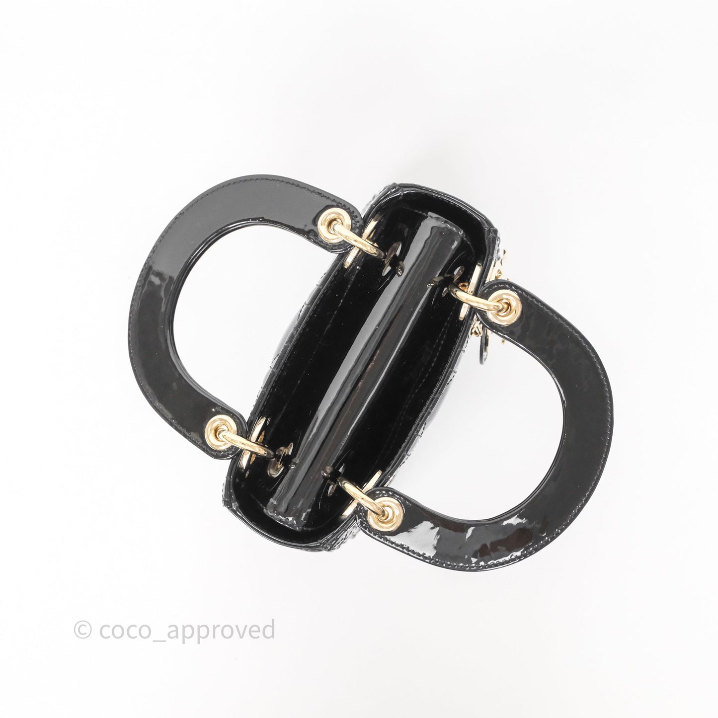 Christian Dior Mini Lady Dior Black Cannage Patent Gold Hardware