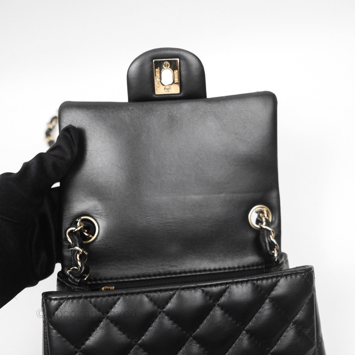 Chanel Quilted Mini Square Flap Black Lambskin Gold Hardware