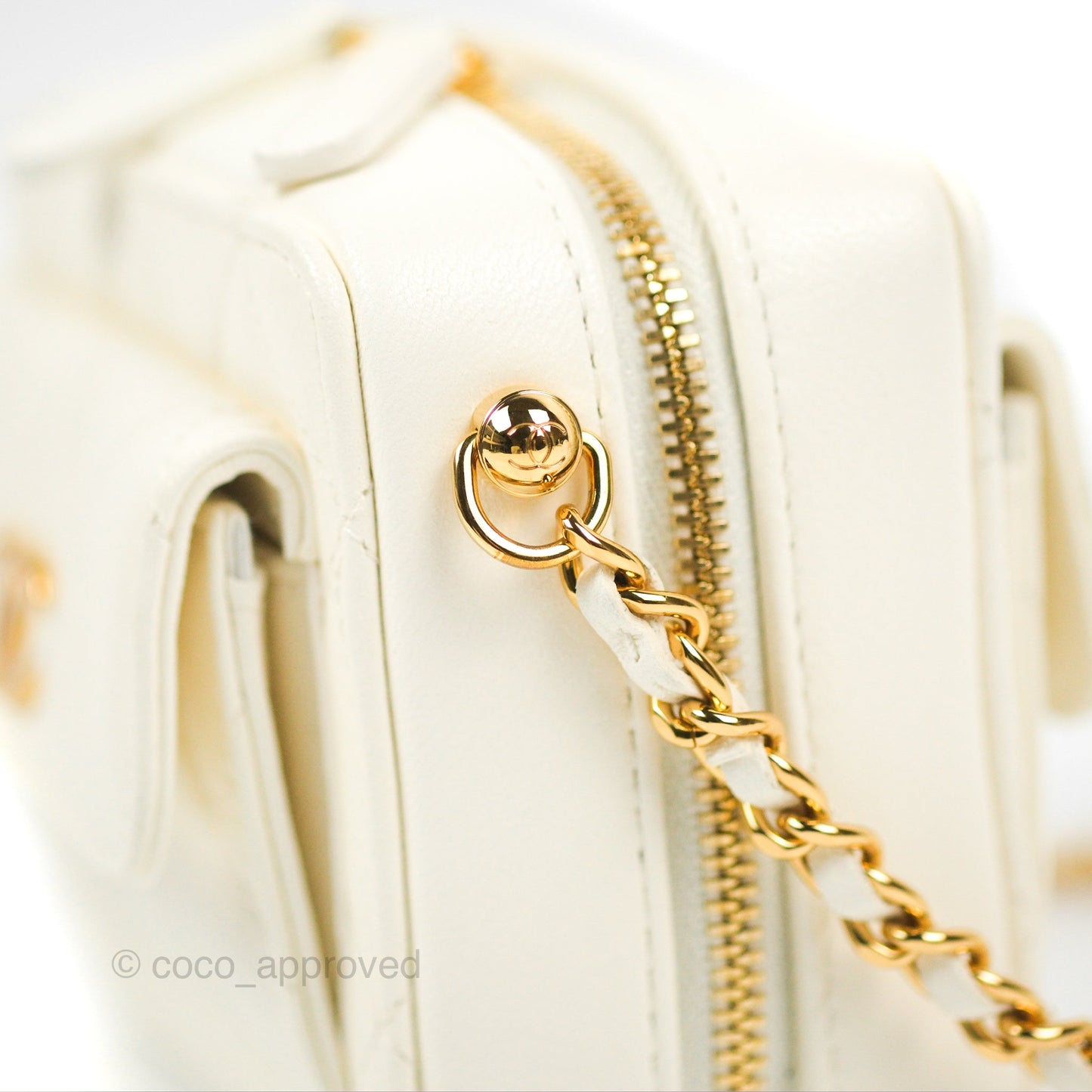 Chanel Mini Vanity Case with Chain White Lambskin Gold Hardware
