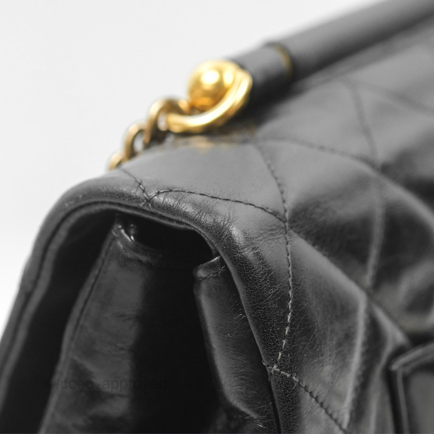 Chanel Gold Bar Top Handle Shoulder Bag Black Glazed Aged Calfskin Aged Gold Hardware