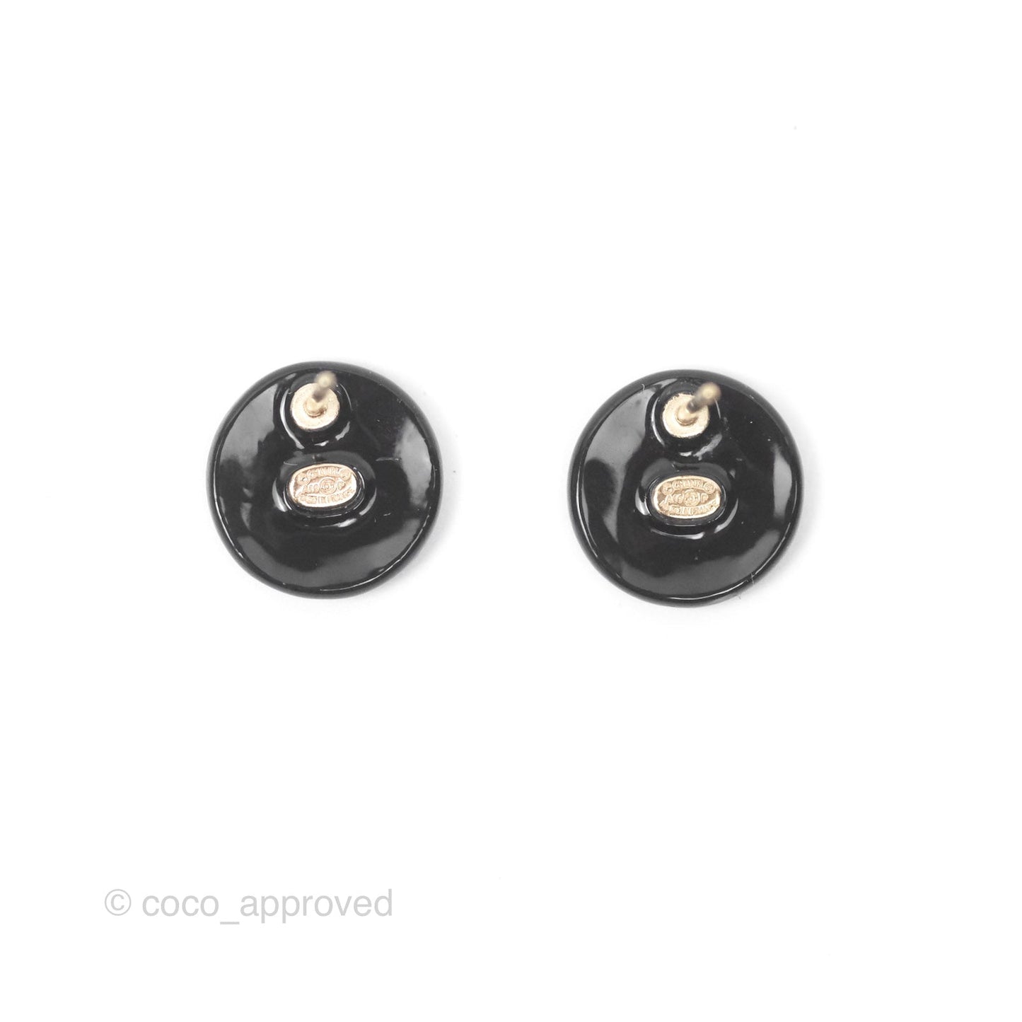 Chanel Round Black CC Earrings 19P
