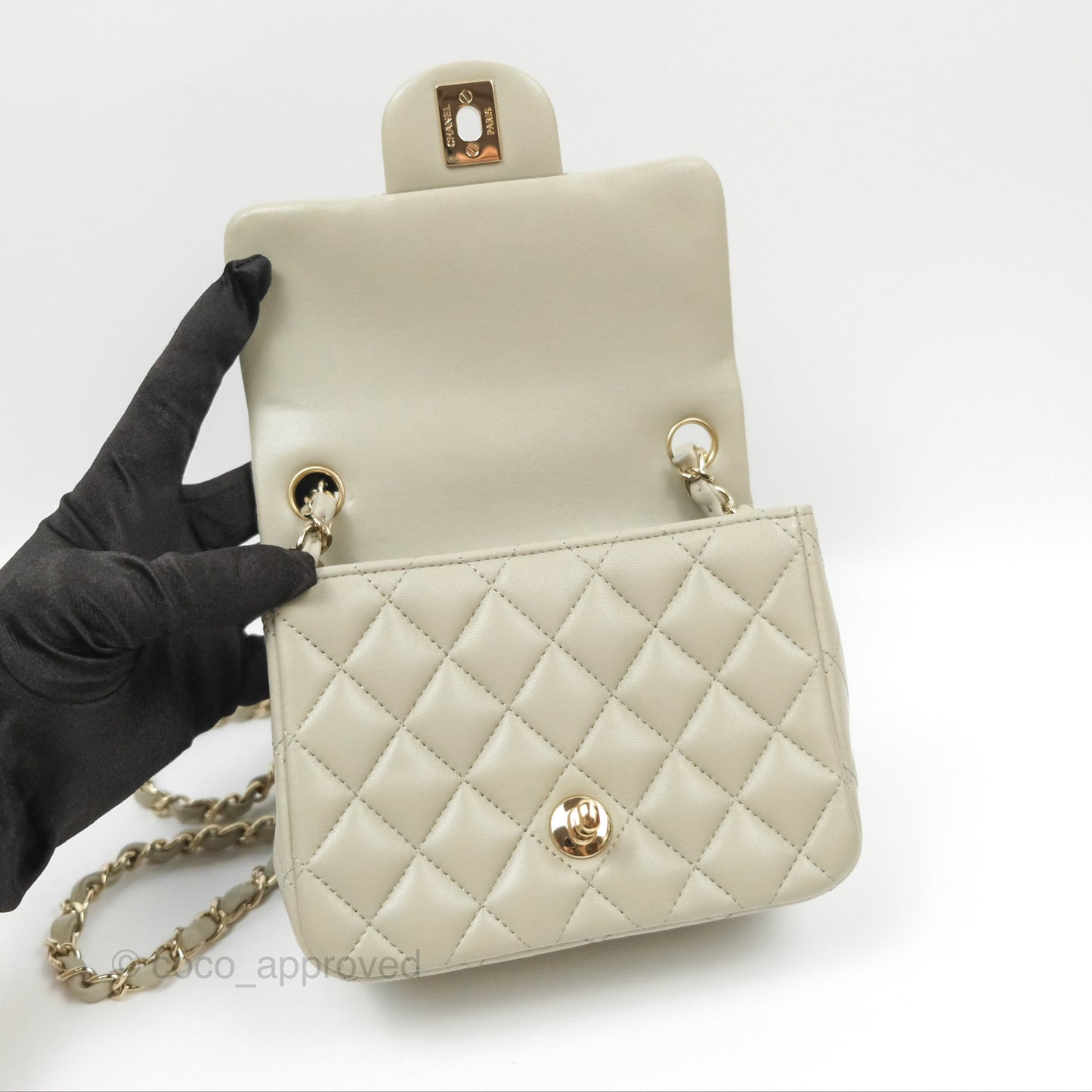 Chanel Mini Square Quilted Grey Lambskin Gold Hardware 22C