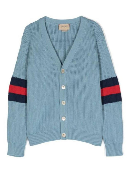 Luxury Gucci Trending 2025 Kids Web Stripe Cardigan Sky