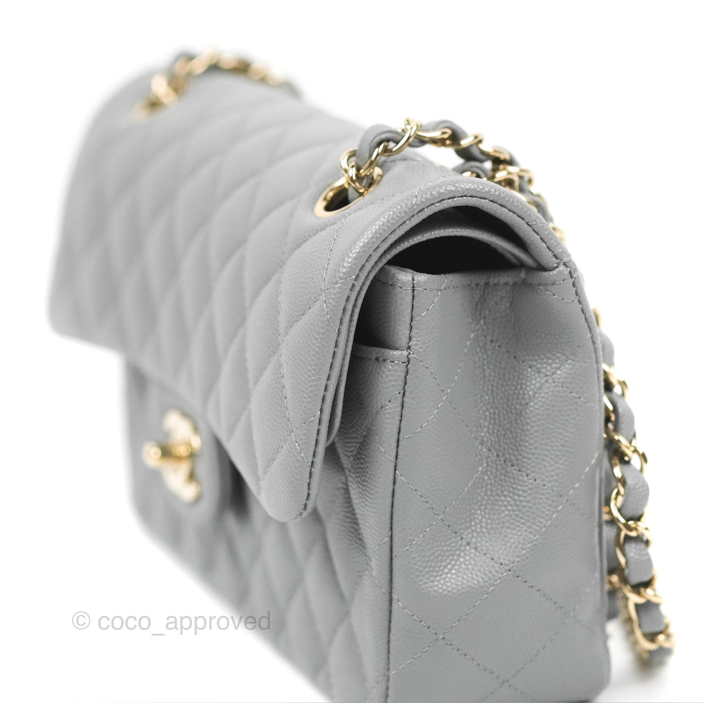 Chanel Small Classic Quilted Flap Grey Caviar Gold Hardware 20C