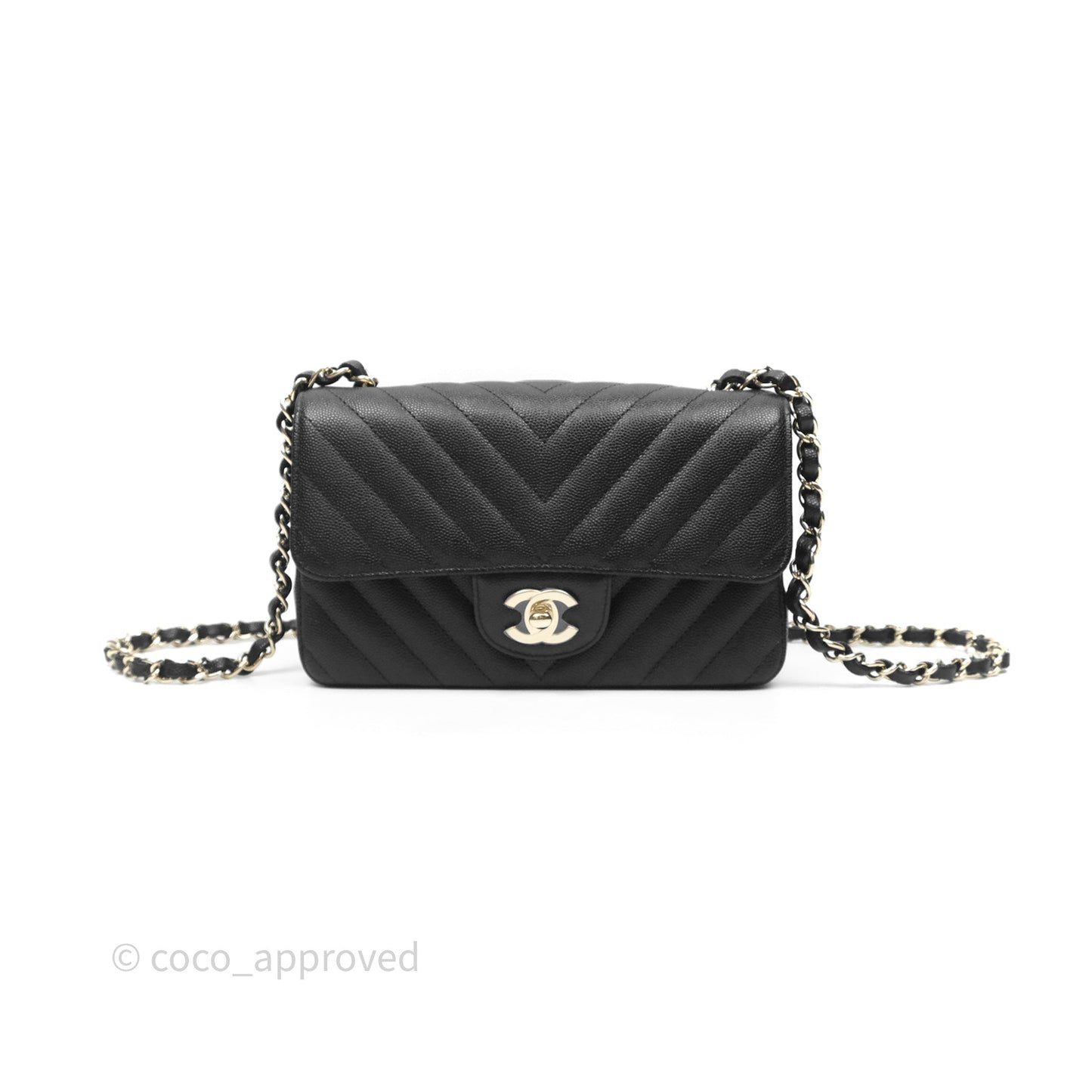 Chanel Chevron Mini Rectangular Flap Black Caviar Gold Hardware