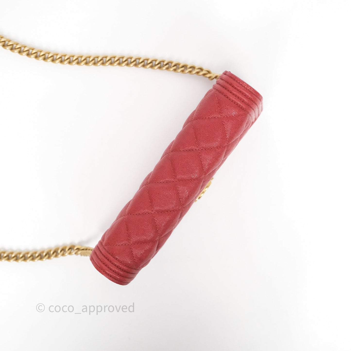 Chanel Boy Wallet on Chain WOC Red Caviar Aged Gold Hardware