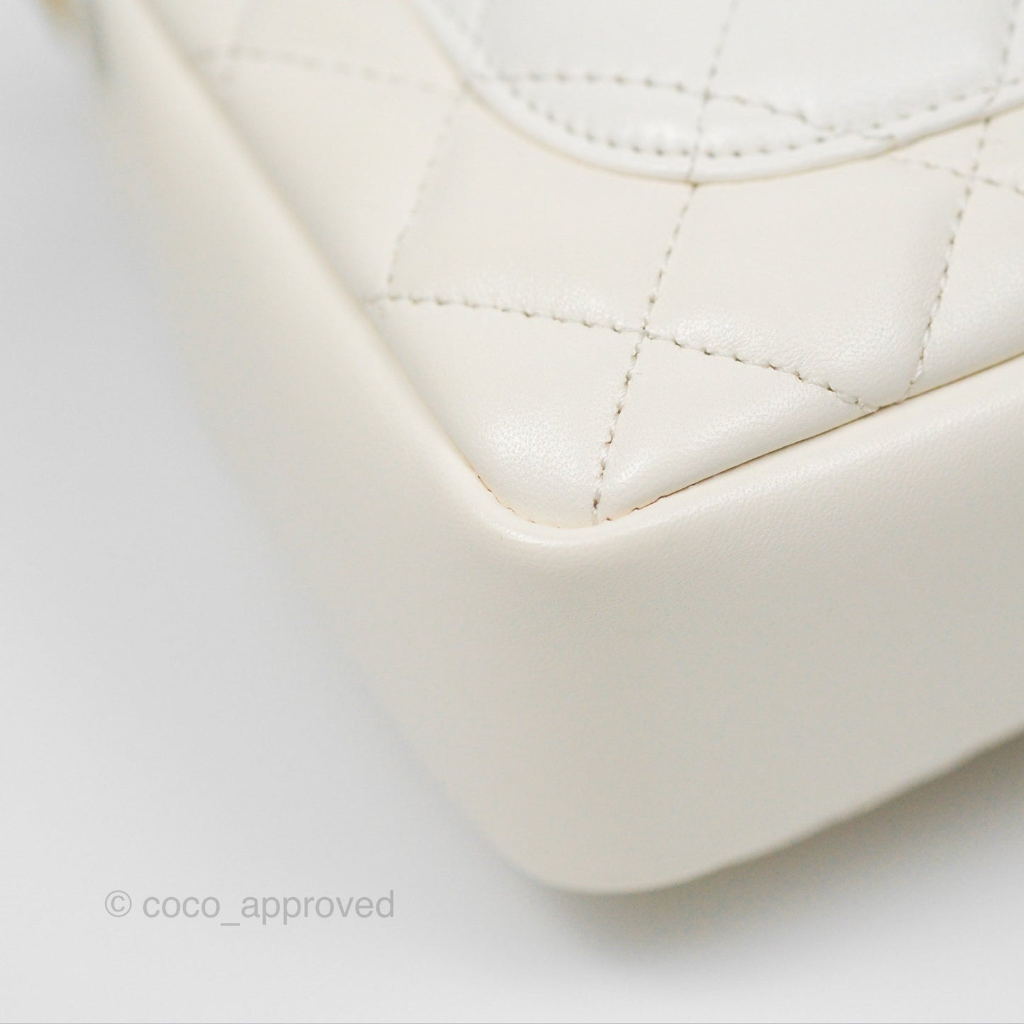 Chanel Pearl Chain Mini Flap Bag White Lambskin Aged Gold Hardware 24P