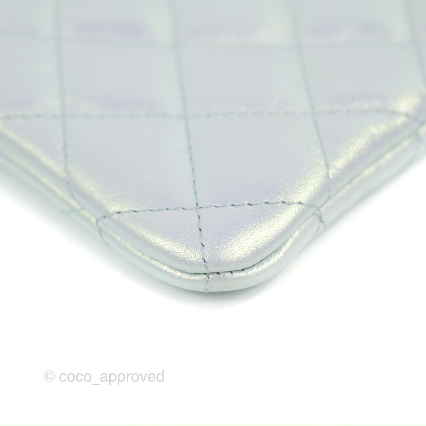 Chanel Quilted Mini O Case Iridescent Icy Blue Calfskin Silver Hardware