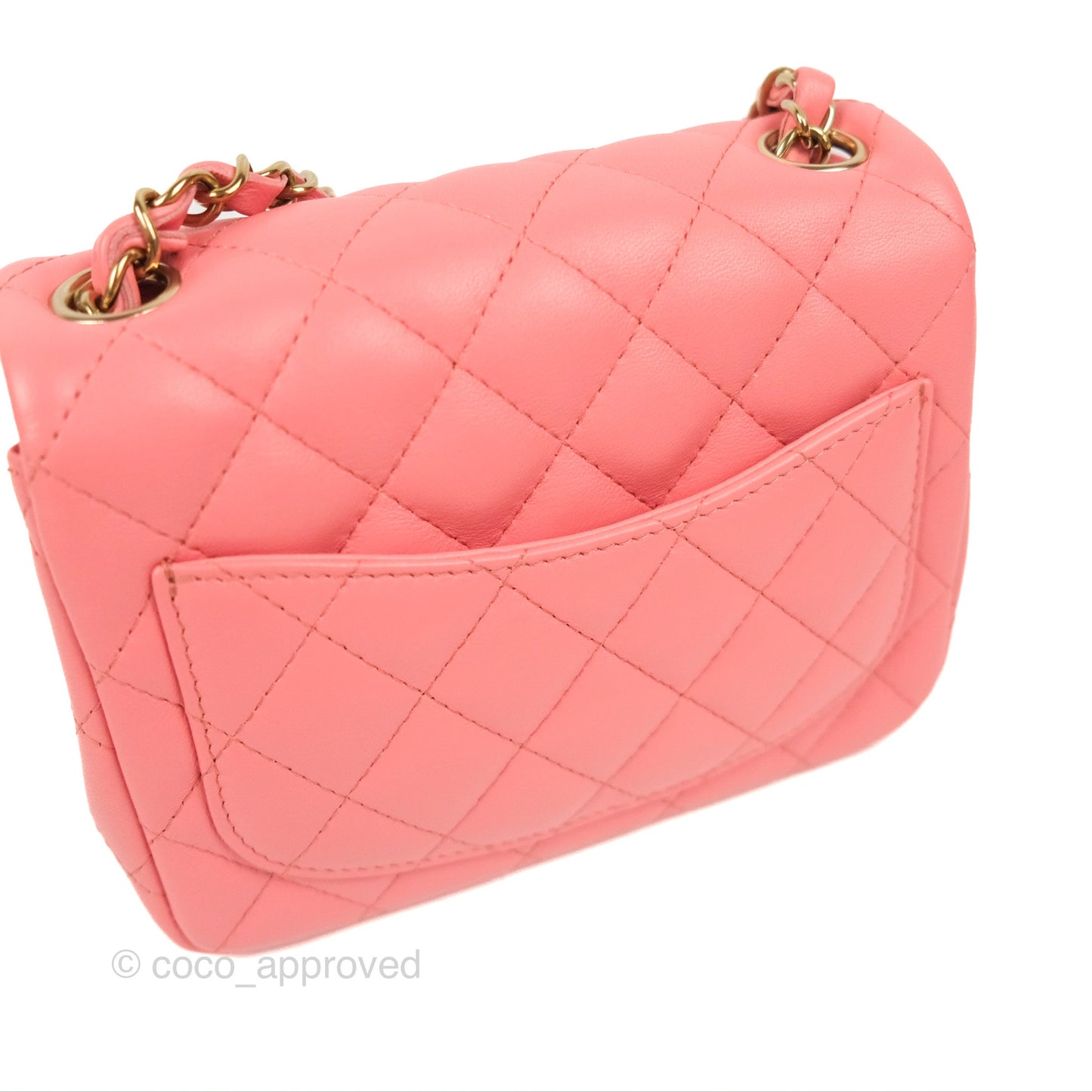 Chanel Quilted Mini Square Flap Pink Lambskin Gold Hardware
