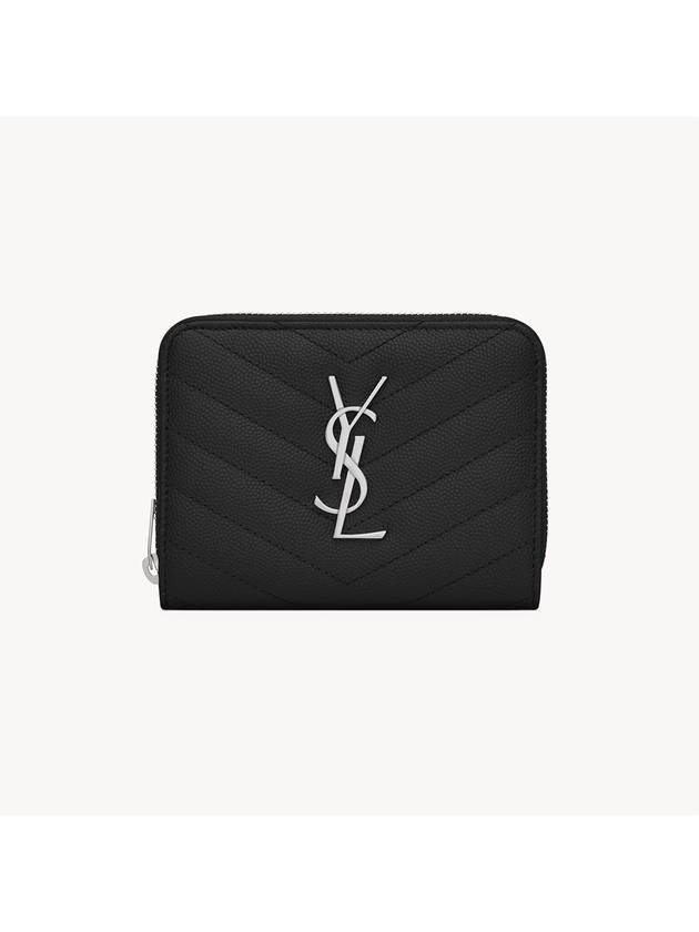Luxury Saint Laurent Matelasse Compact Zipper Leather Half Wallet Black