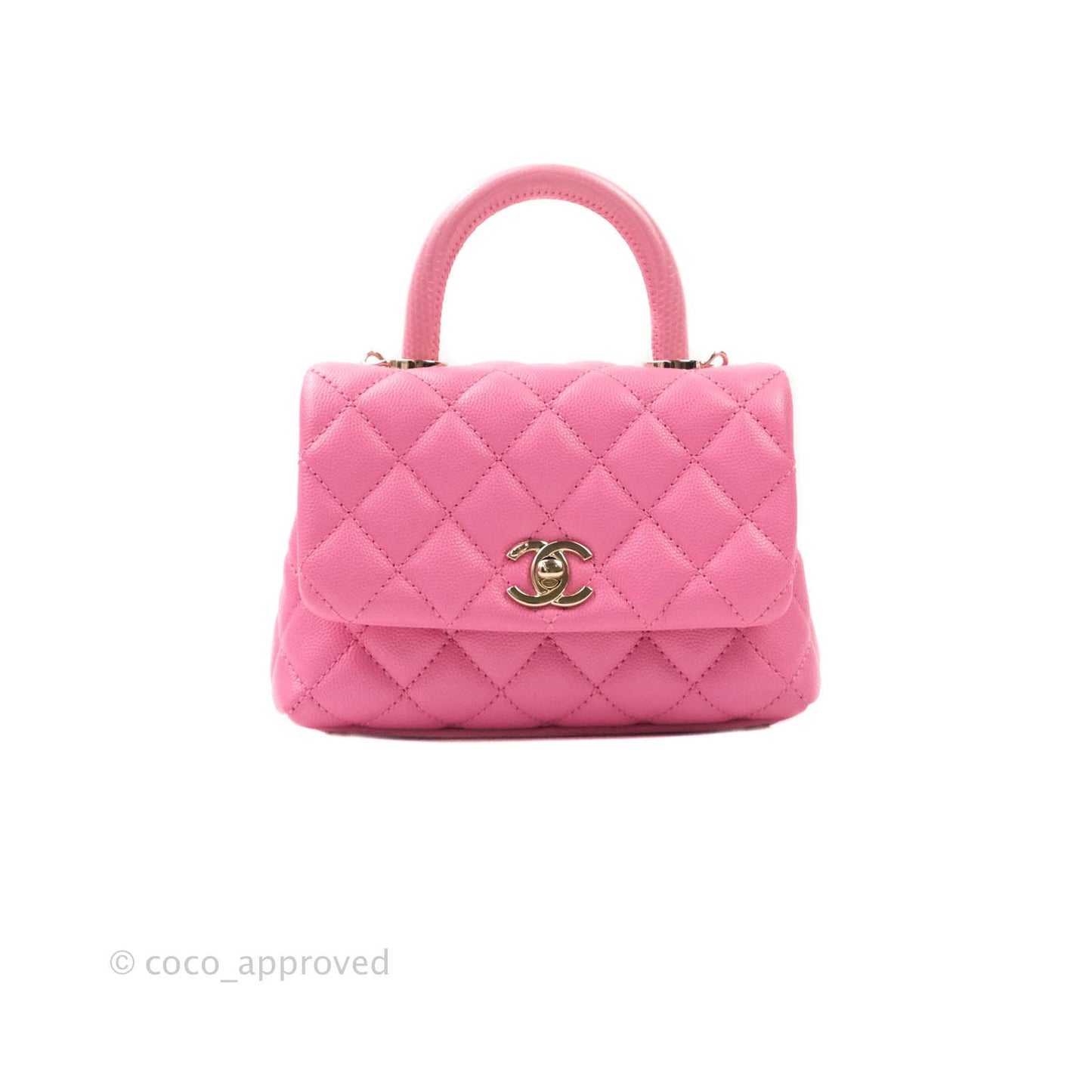 Chanel Extra Mini Coco Handle Quilted Pink Caviar Lizard Embossed Handle Gold Hardware