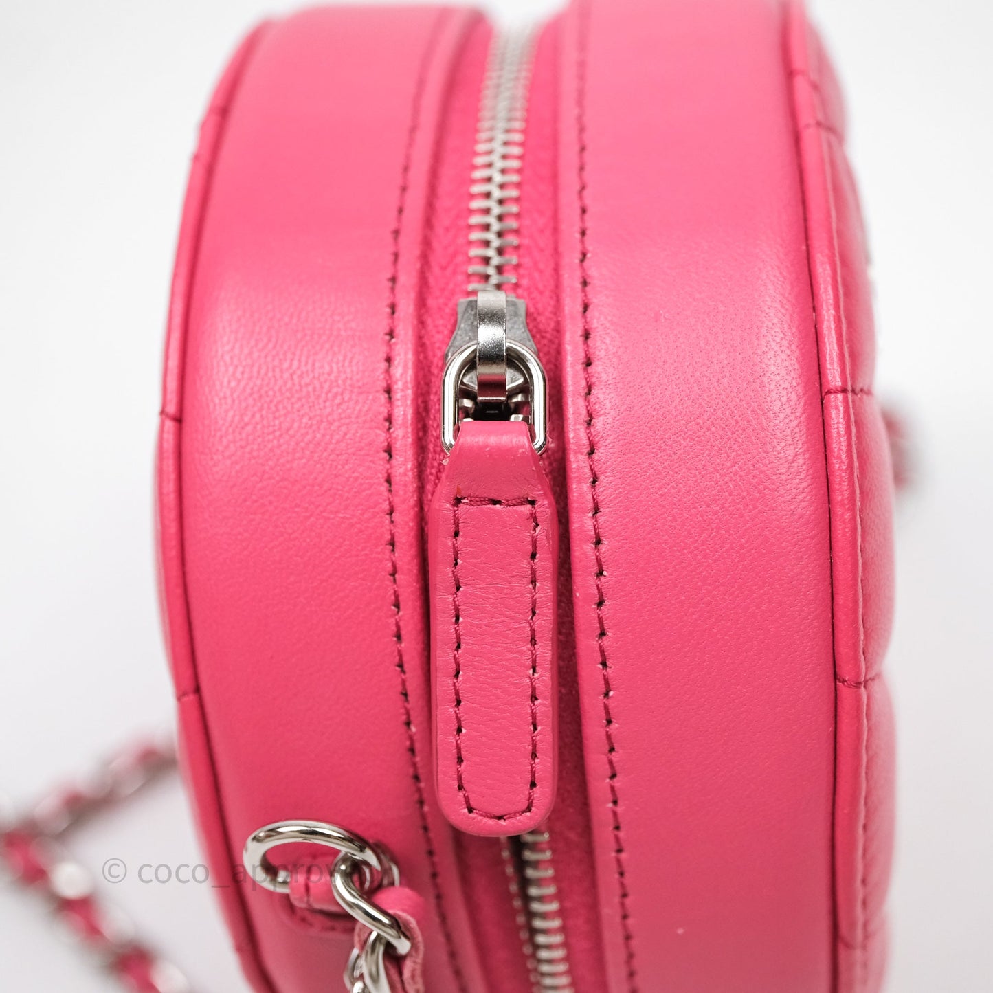 Chanel Quilted Round Clutch With Chain Dark Pink Lambskin Gold Hardware