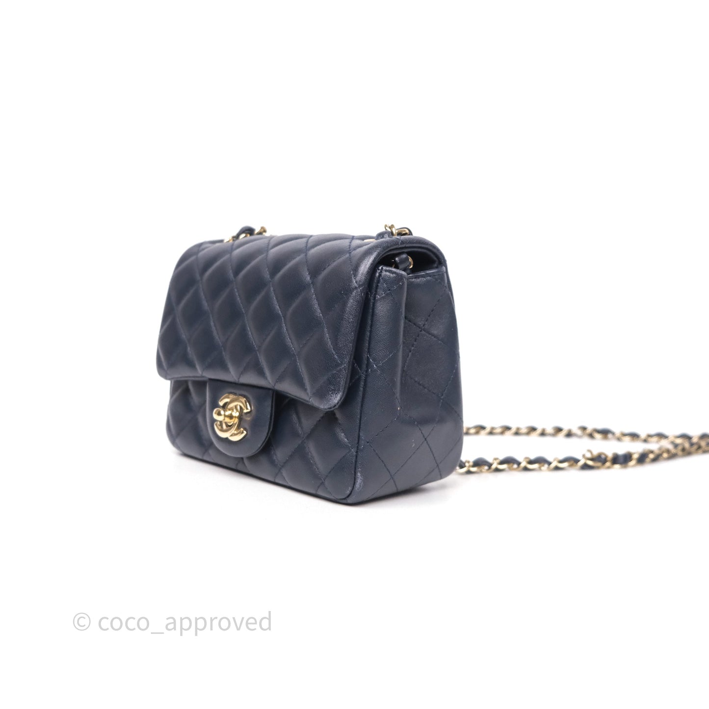 Chanel Mini Square Flap Quilted Navy Lambskin Gold Hardware