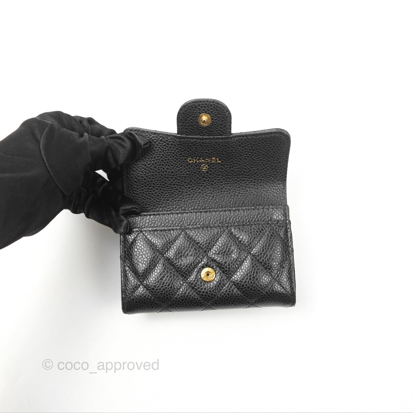 Chanel Quilted Flap Card Holder Black Caviar Gold Hardware