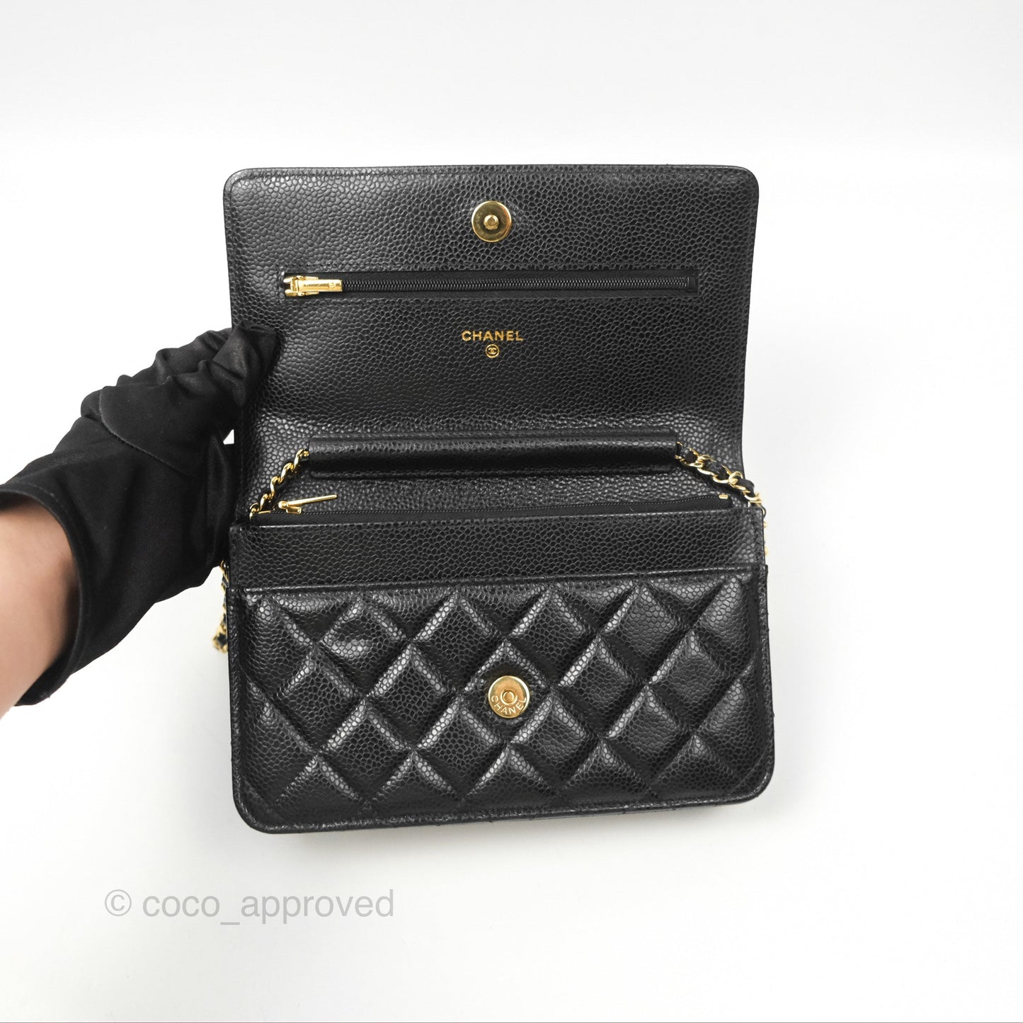 Chanel Classic Quilted Wallet On Chain WOC Black Caviar Gold Hardware