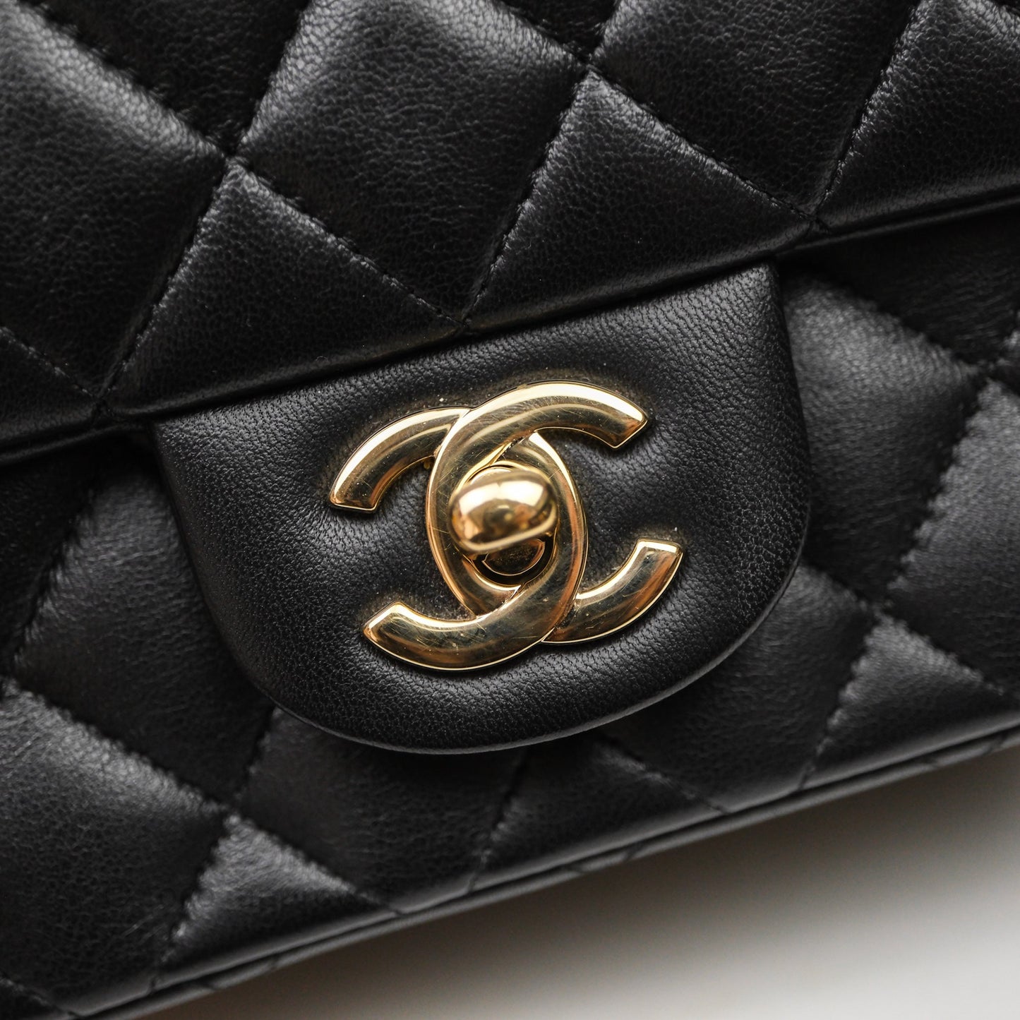 Chanel Mini Square Quilted Black Lambskin Gold Hardware