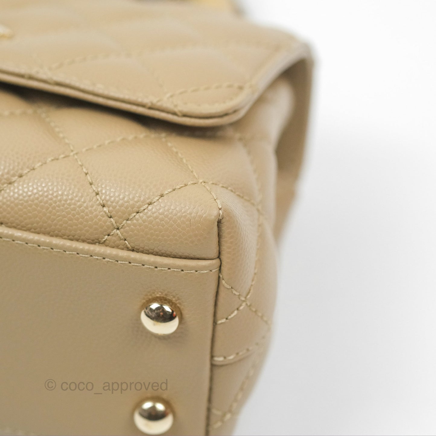 Chanel Mini Coco Handle Quilted Dark Beige Caviar Gold Hardware
