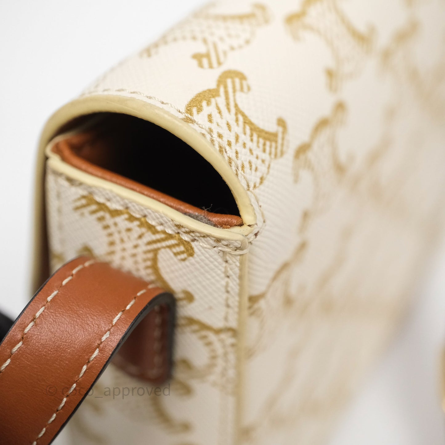 Celine Triomphe Shoulder Bag White Calfskin Triomphe Canvas