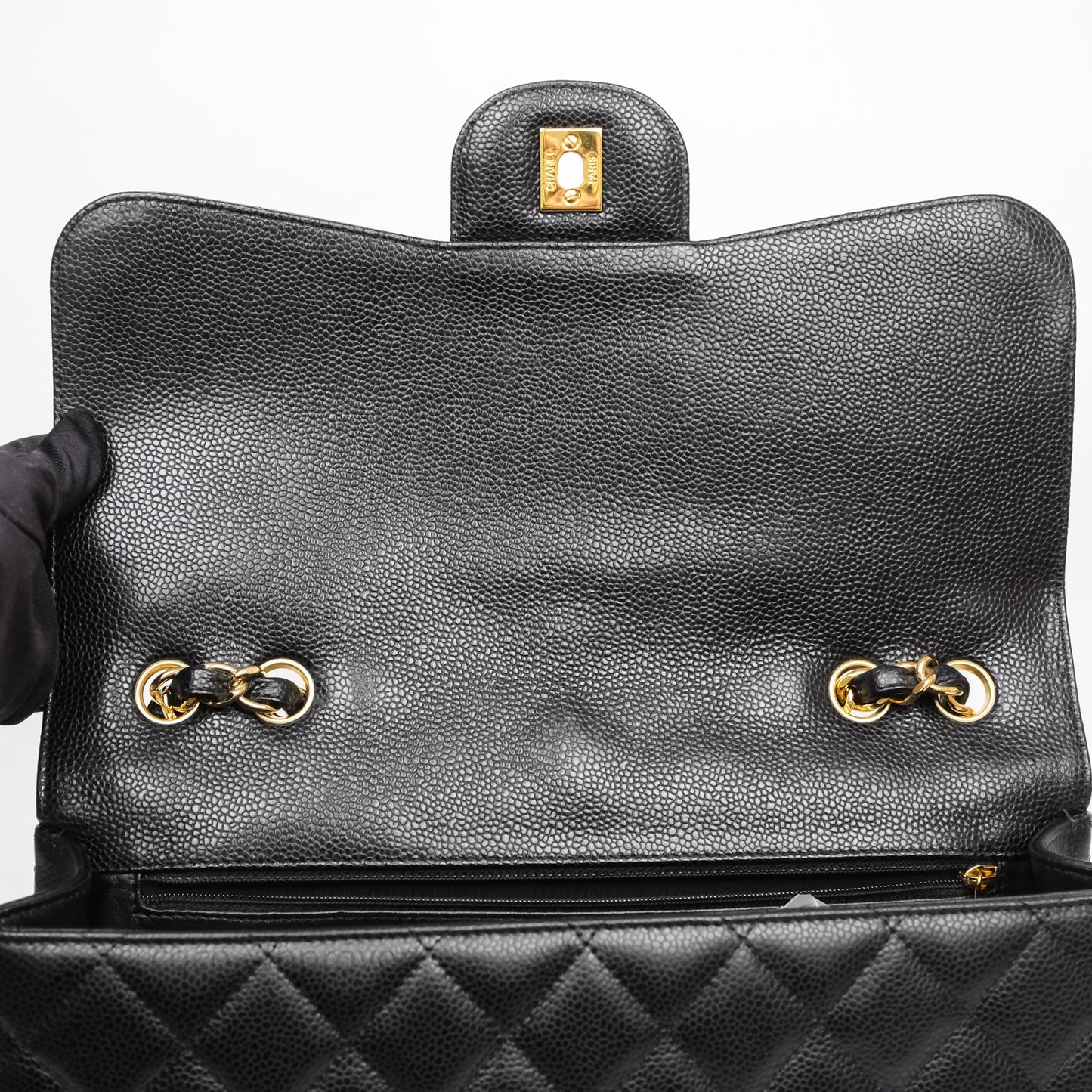 Chanel Jumbo Single Flap Black Caviar Gold Hardware⁣⁣