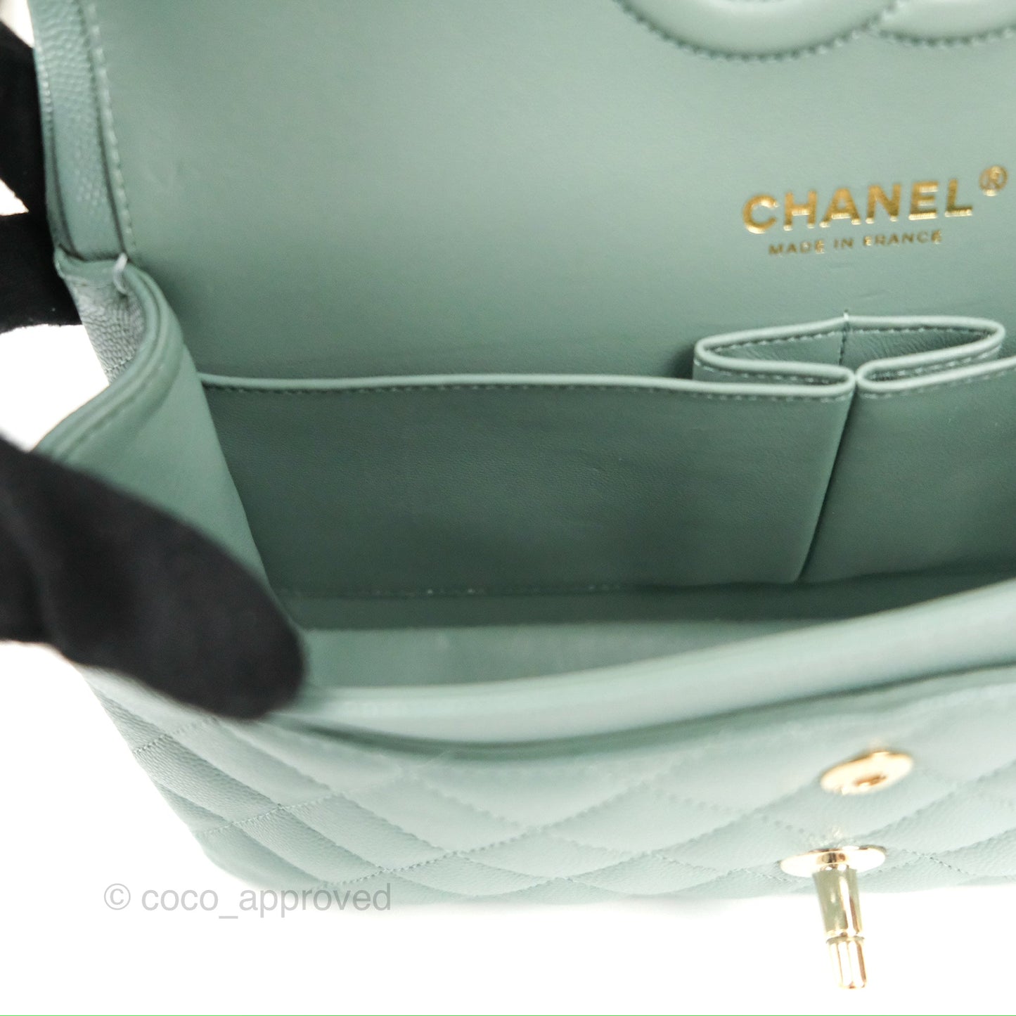Chanel Classic M/L Medium Flap Quilted Tiffany Green Caviar Gold Hardware