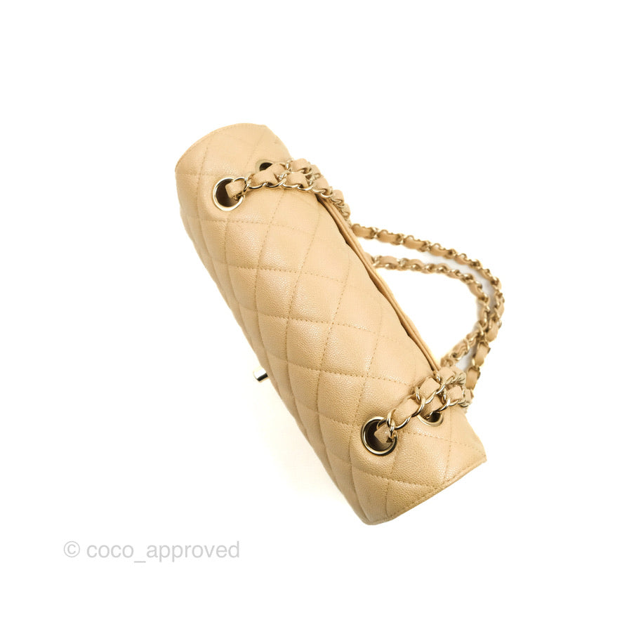 Chanel Classic Small S/M Flap Iridescent Beige Caviar Gold Hardware 19S