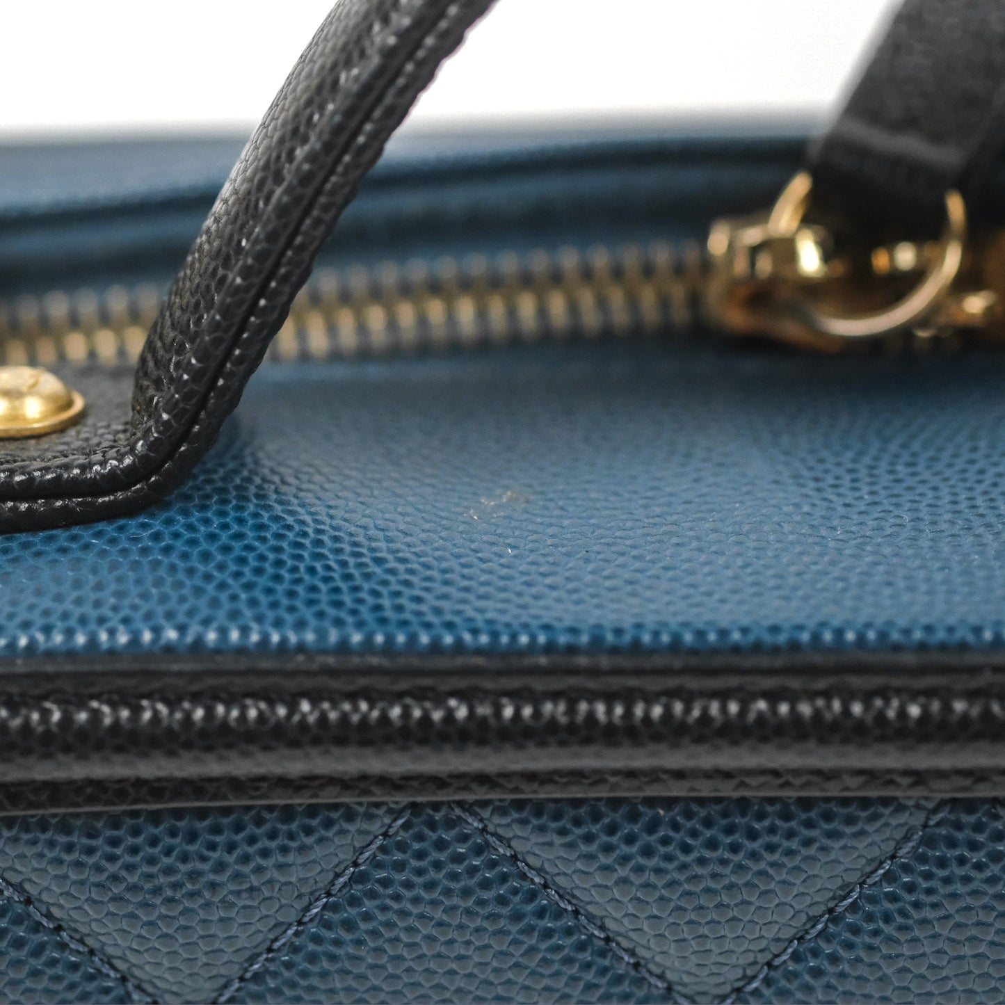 Chanel Quilted Medium CC Filigree Vanity Case Navy Black Caviar Aged Gold Hardware
