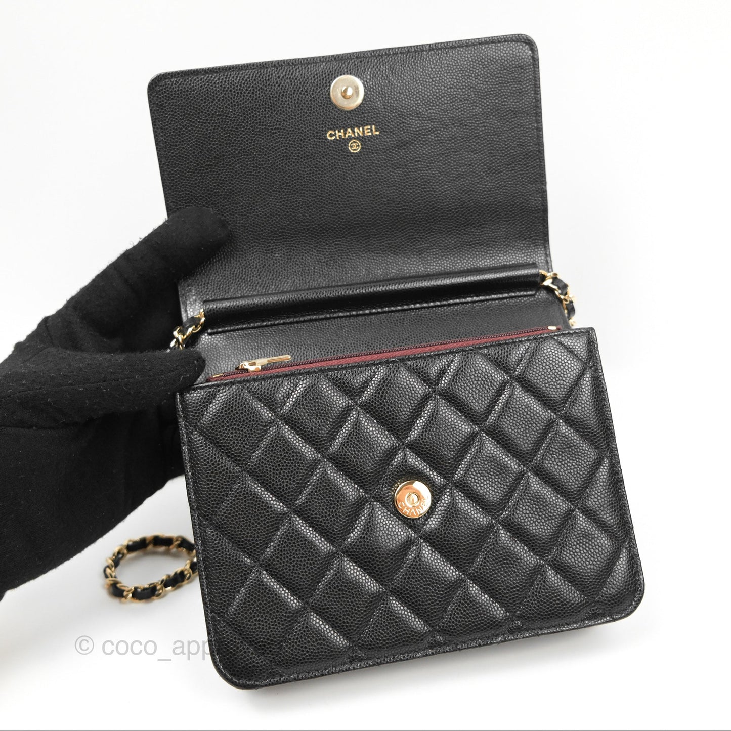 Chanel Square Flap WOC Black Caviar Gold Hardware