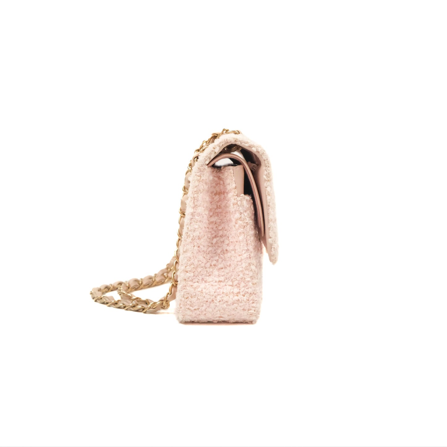 Chanel Classic M/L Medium Quilted Double Flap Pink Tweed Matte Gold Hardware