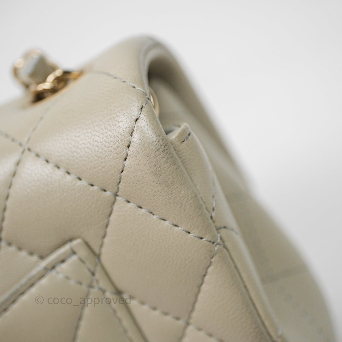 Chanel Mini Rectangular Flap Quilted Light Grey Lambskin Gold Hardware 22C