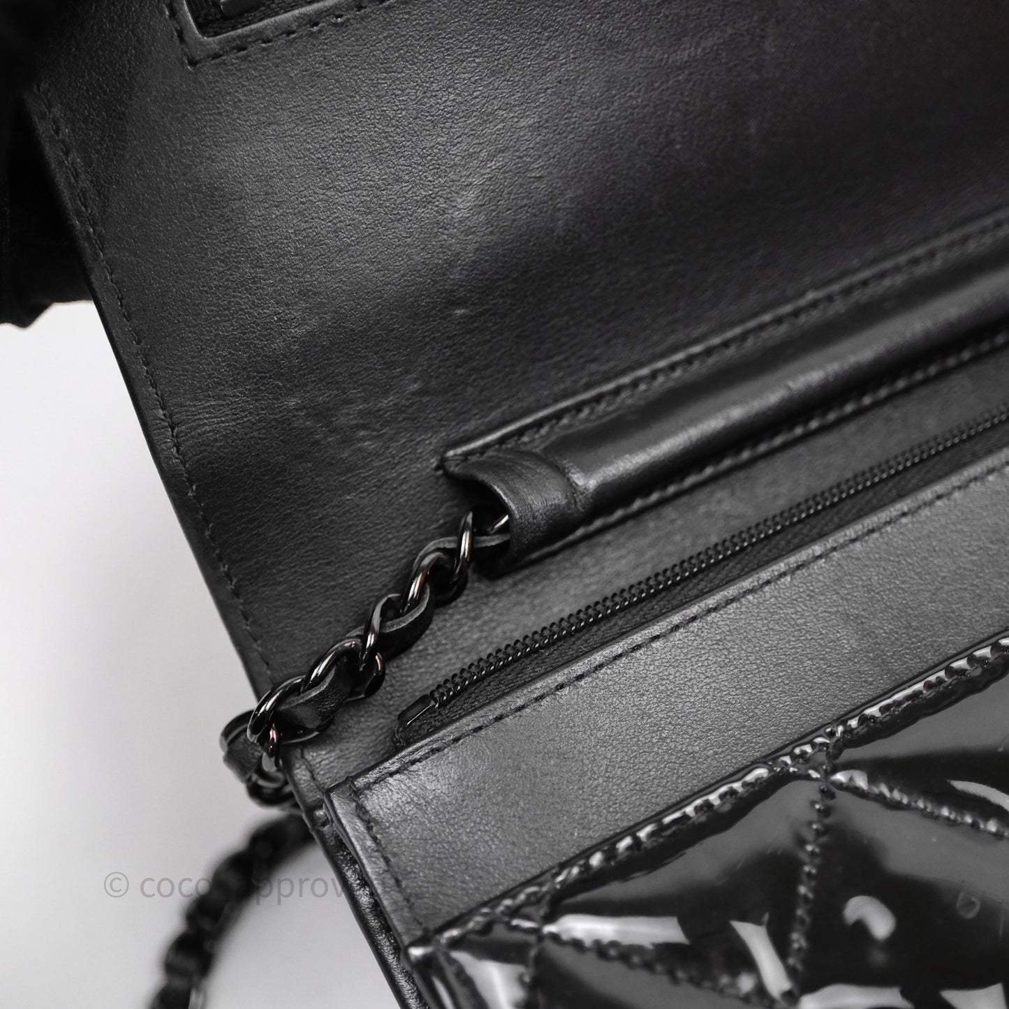 Chanel Quilted Wallet on Chain WOC Patent Leather So Black