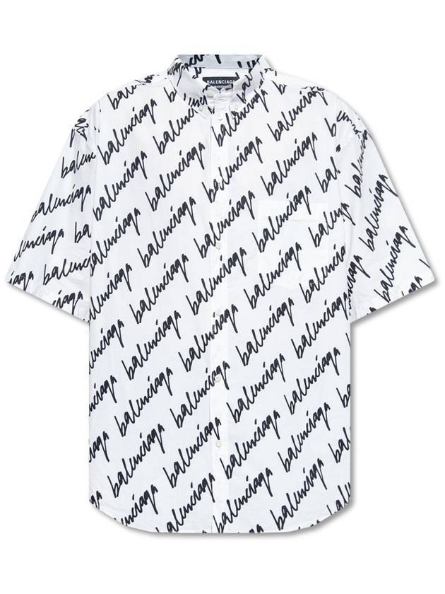 Luxury Balenciaga All-Over Logo Print Short Sleeve Shirt White