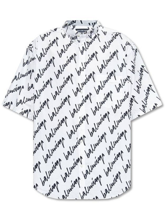 Luxury Balenciaga All-Over Logo Print Short Sleeve Shirt White