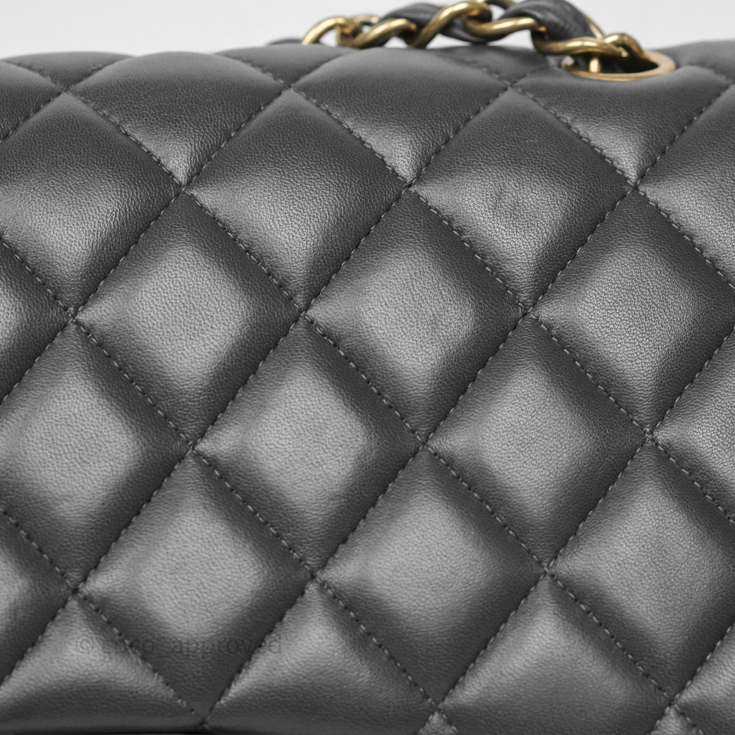 Chanel Jumbo Double Flap Dark Grey Lambskin Brushed Gold Hardware⁣⁣