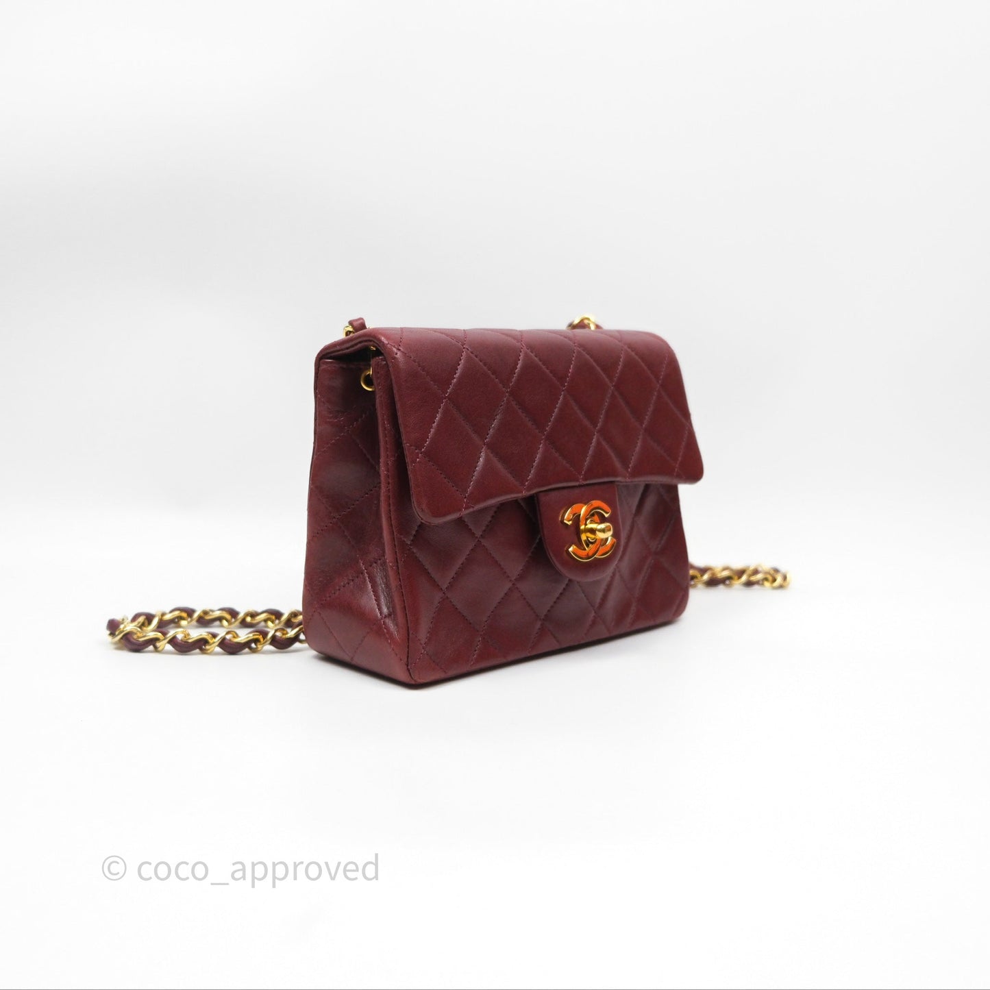 Chanel Vintage Mini Square Burgundy Lambskin 24K Gold Hardware