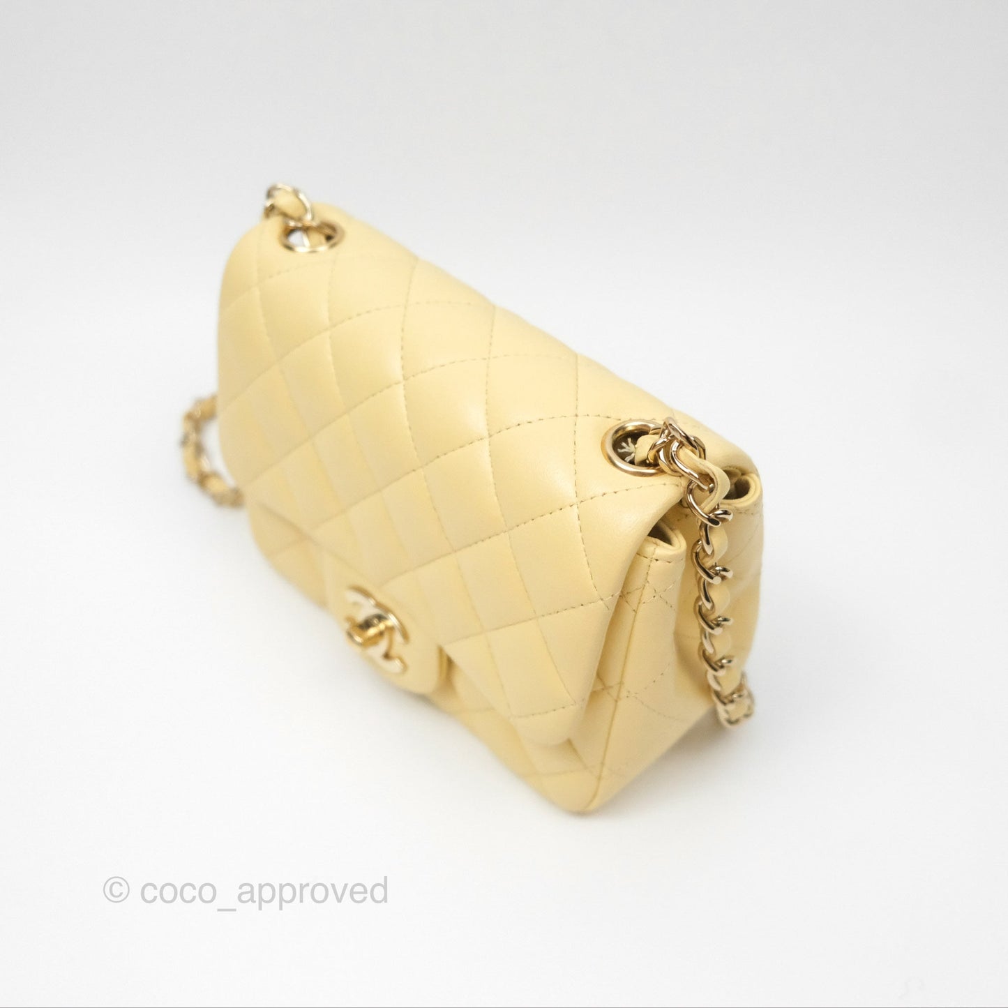 Chanel Mini Square Quilted Yellow Lambskin Gold Hardware